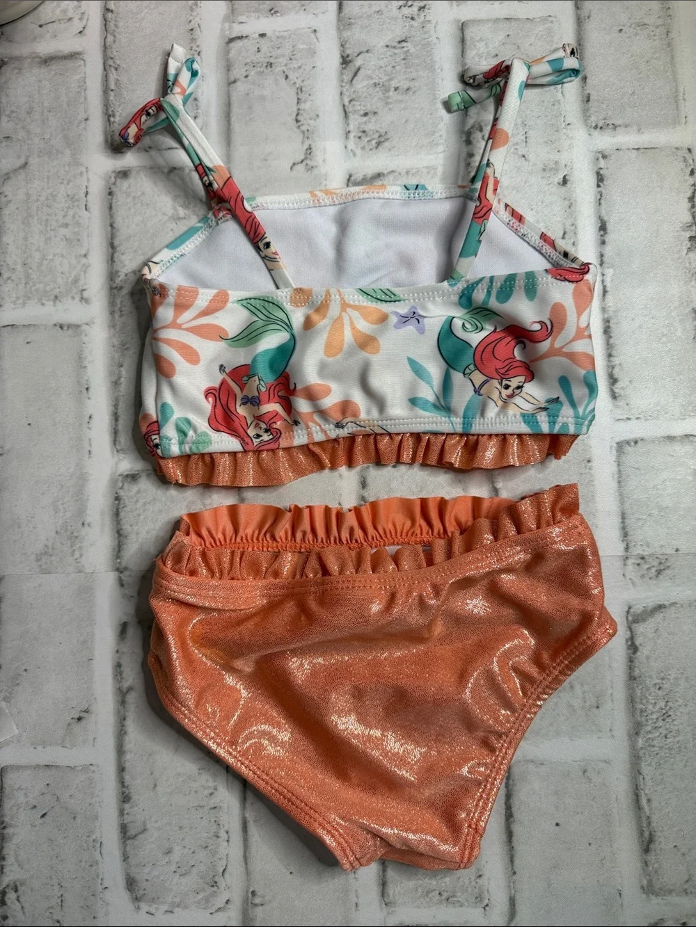 Disney Girls Mermaid Bikini Set in Aqua and Coral